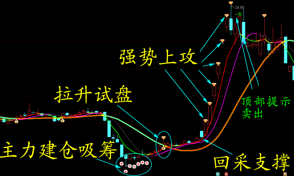 主力庄家建仓吸筹拉升试盘强势上攻主升浪顶部风险提示卖出超赞好